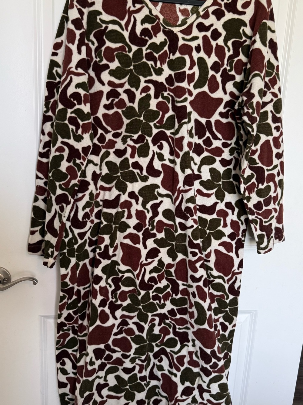Long Sleeve Camo Floral-Print Nightgown in Ivory, Olive & Burgundy